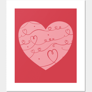 Big cute pink heart with doodle pattern. Posters and Art